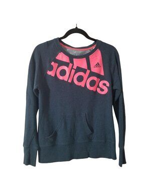 Adidas Womens Navy Sweatshirt With Pink Logo Climalite Fabric Size M 80% Cotton